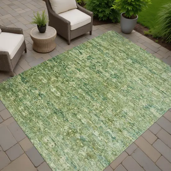 Olive Green And Sage Ikat Washable Indoor Outdoor Area Rug Photo 7