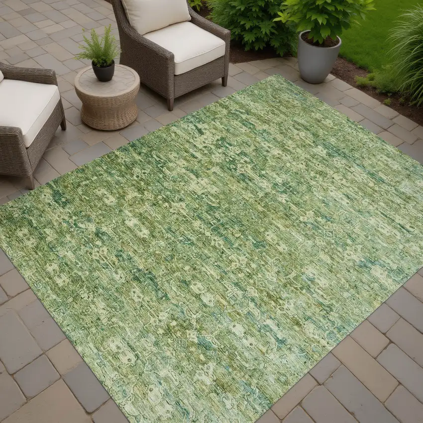 Olive Green And Sage Ikat Washable Indoor Outdoor Area Rug Photo 6
