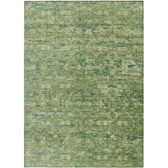 Olive Green And Sage Ikat Washable Indoor Outdoor Area Rug Photo 4