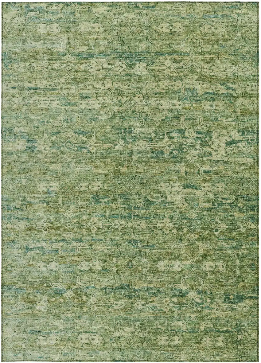 Olive Green And Sage Ikat Washable Indoor Outdoor Area Rug Photo 4