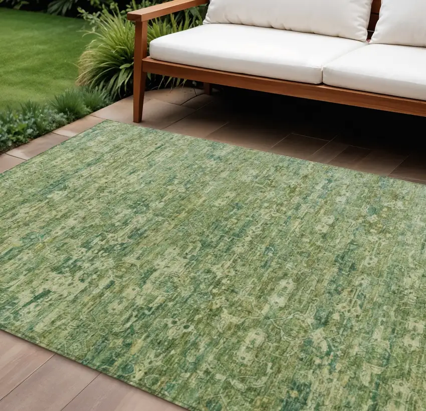 Olive Green And Sage Ikat Washable Indoor Outdoor Area Rug Photo 1