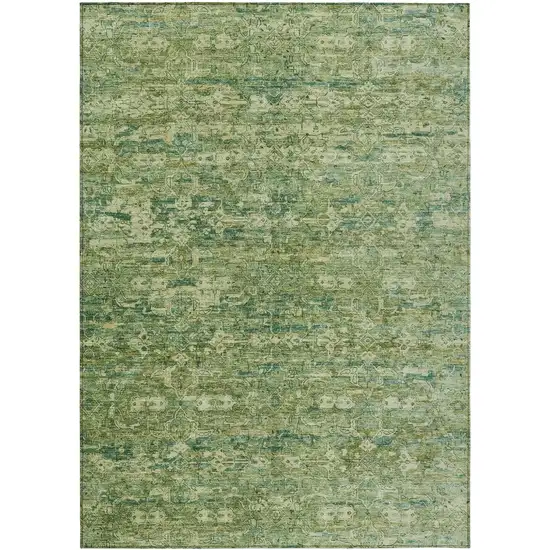 Olive Green And Sage Ikat Washable Indoor Outdoor Area Rug Photo 2