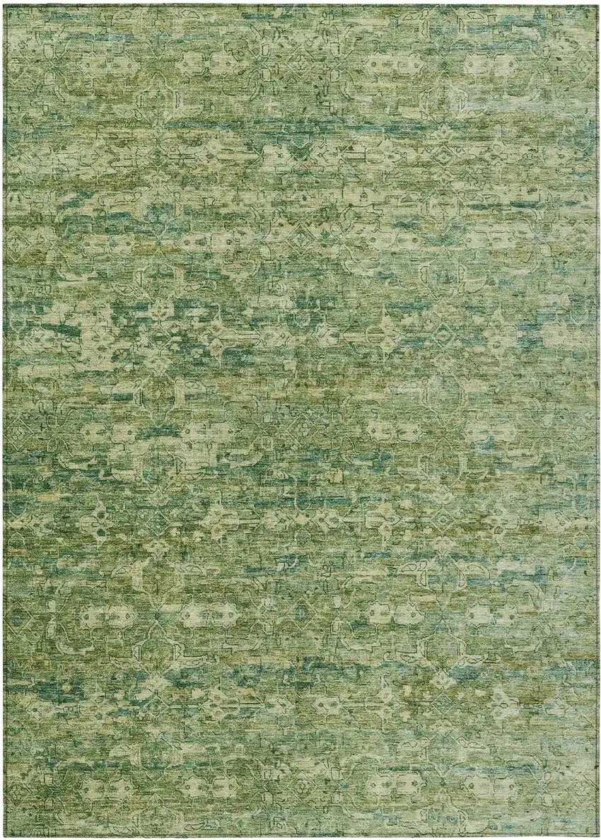 Olive Green And Sage Ikat Washable Indoor Outdoor Area Rug Photo 2