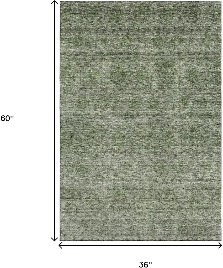Olive Green And Silver Abstract Washable Area Rug With UV Protection Photo 3
