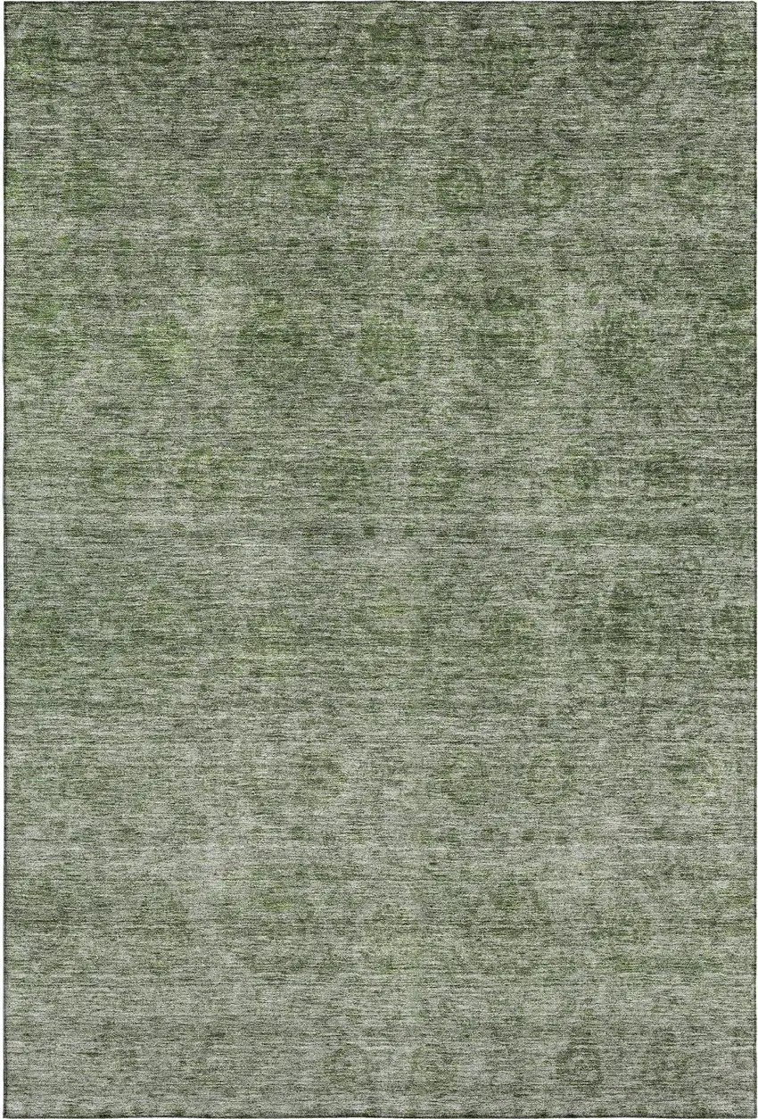 Olive Green And Silver Abstract Washable Area Rug With UV Protection Photo 1