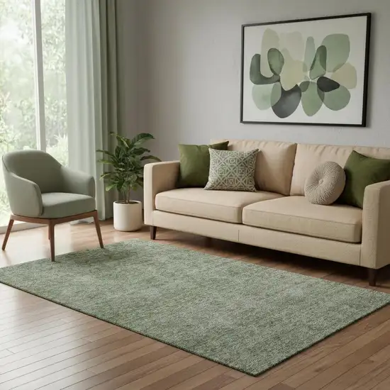 Olive Green And Silver Abstract Washable Area Rug With UV Protection Photo 2