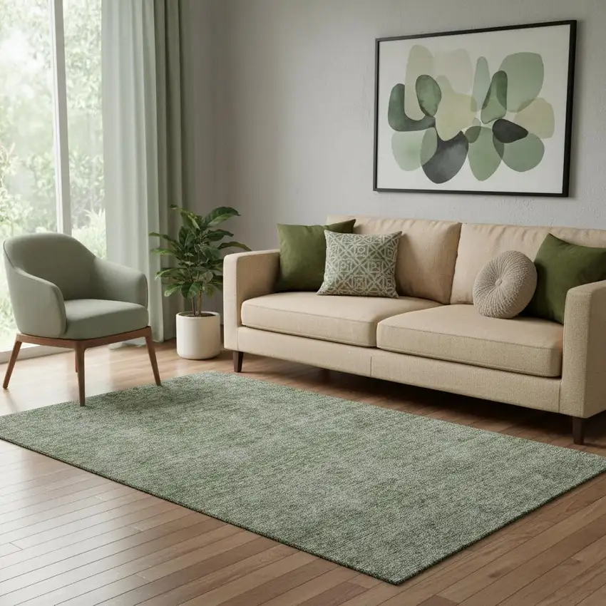 Olive Green And Silver Abstract Washable Area Rug With UV Protection Photo 2