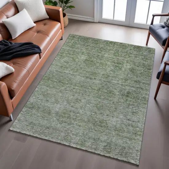 Olive Green And Silver Abstract Washable Area Rug With UV Protection Photo 5
