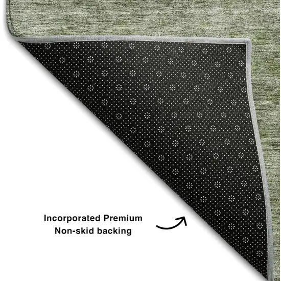 Olive Green And Silver Abstract Washable Area Rug With UV Protection Photo 6
