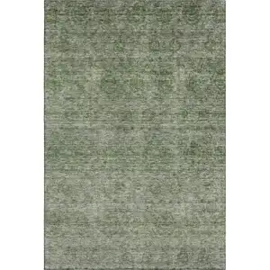 Photo of Olive Green And Silver Abstract Washable Area Rug With UV Protection