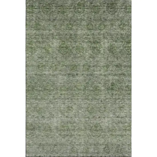Olive Green And Silver Abstract Washable Area Rug With UV Protection Photo 1