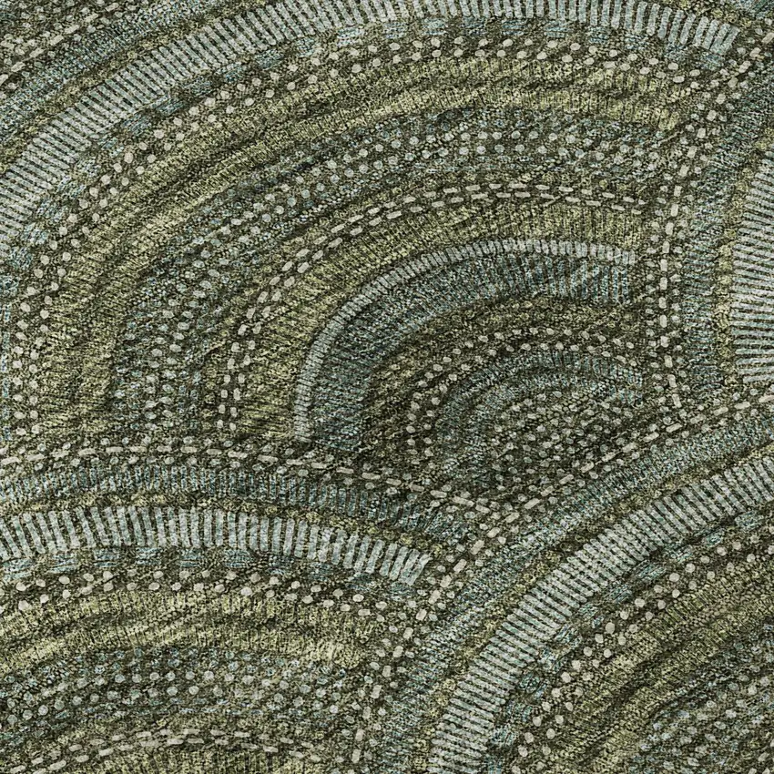 Olive Green And Silver Geometric Washable Area Rug With UV Protection Photo 9