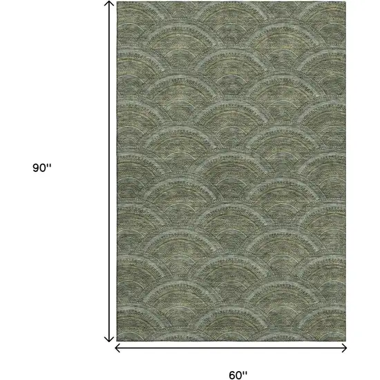 Olive Green And Silver Geometric Washable Area Rug With UV Protection Photo 9