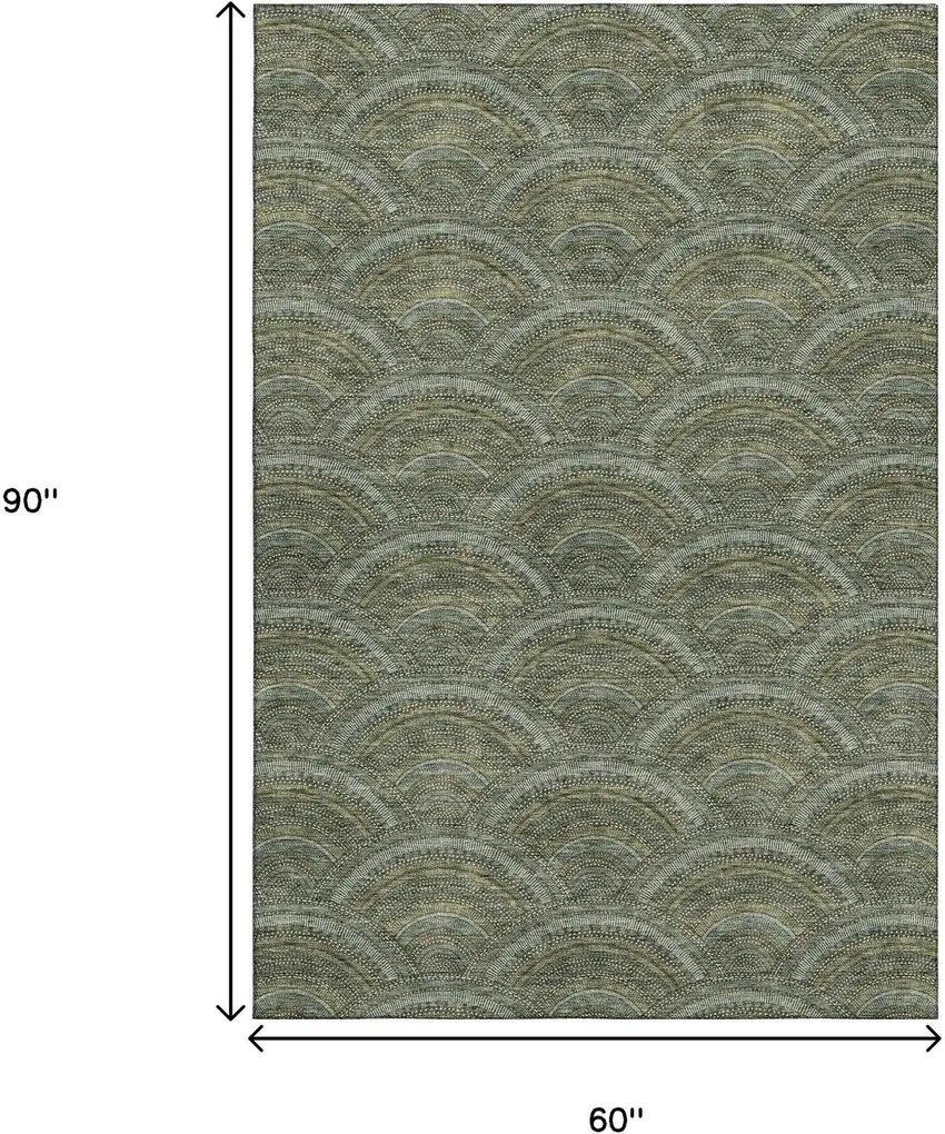 Olive Green And Silver Geometric Washable Area Rug With UV Protection Photo 9