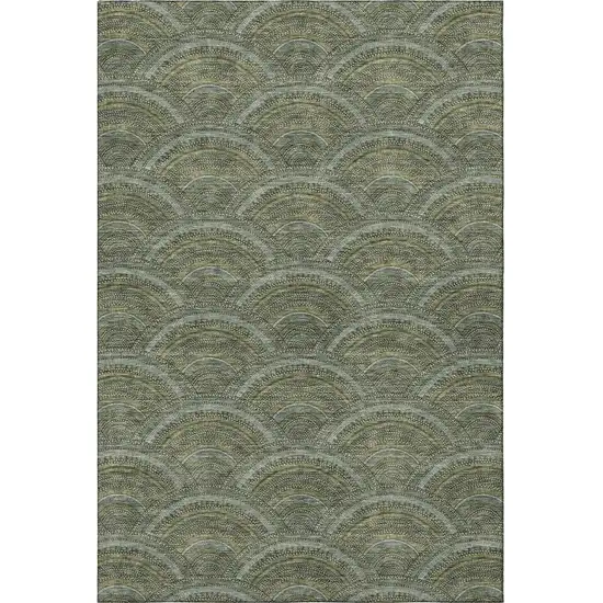 Olive Green And Silver Geometric Washable Area Rug With UV Protection Photo 2