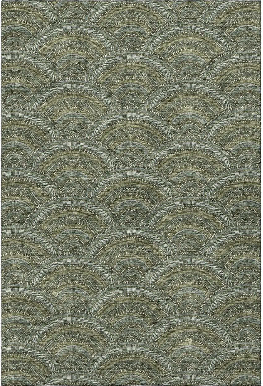 Olive Green And Silver Geometric Washable Area Rug With UV Protection Photo 2