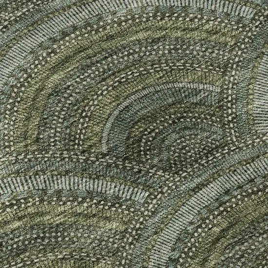 Olive Green And Silver Geometric Washable Area Rug With UV Protection Photo 8