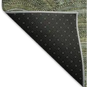 Photo of Olive Green And Silver Geometric Washable Area Rug With UV Protection