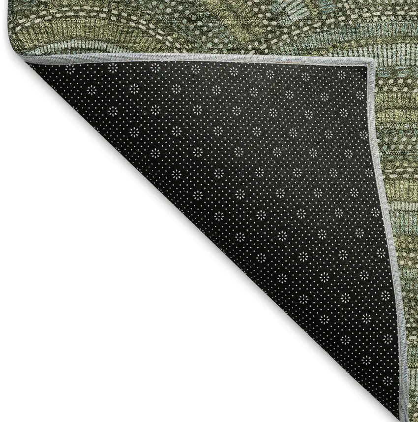 Olive Green And Silver Geometric Washable Area Rug With UV Protection Photo 5