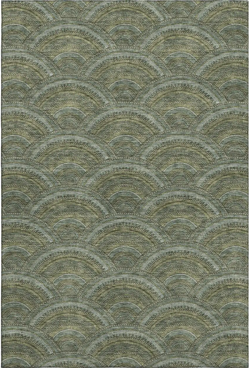Olive Green And Silver Geometric Washable Area Rug With UV Protection Photo 1