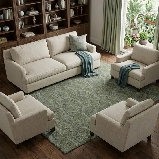Olive Green And Silver Geometric Washable Area Rug With UV Protection Photo 1