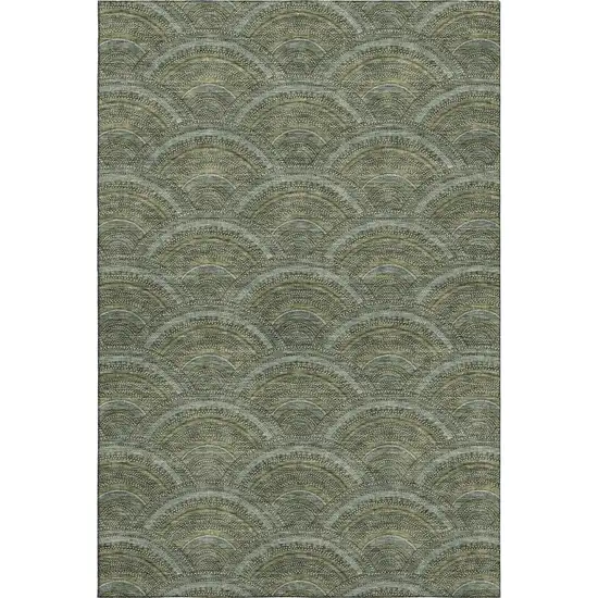 Olive Green And Silver Geometric Washable Area Rug With UV Protection Photo 1