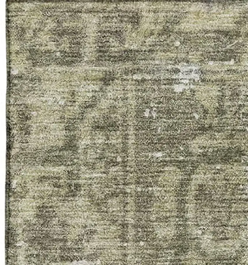 Olive Green And Silver Oriental Washable Area Rug With UV Protection Photo 3