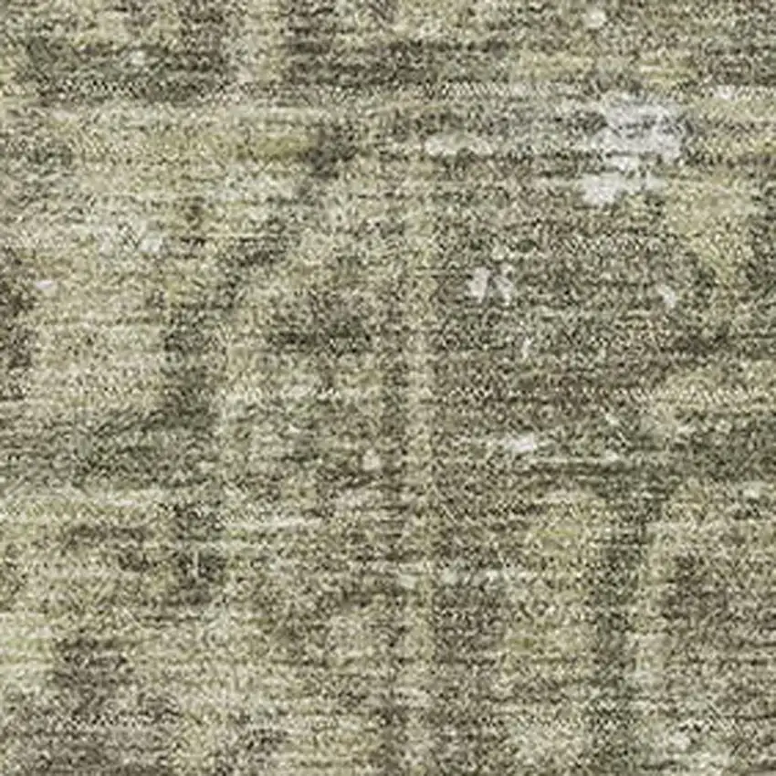 Olive Green And Silver Oriental Washable Area Rug With UV Protection Photo 2