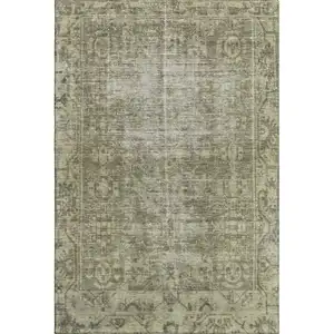 Photo of Olive Green And Silver Oriental Washable Area Rug With UV Protection