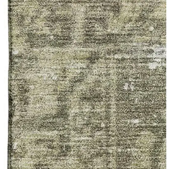 Olive Green And Silver Oriental Washable Area Rug With UV Protection Photo 2