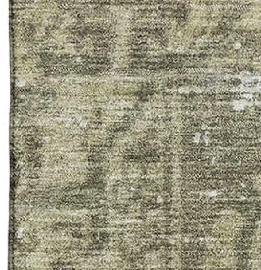 Olive Green And Silver Oriental Washable Area Rug With UV Protection Photo 2