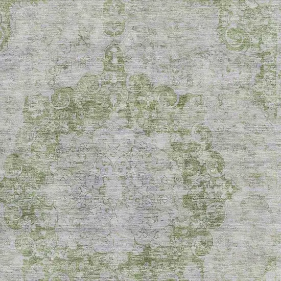 Olive Green And Silver Oriental Washable Area Rug With UV Protection Photo 2