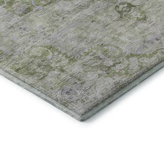 Olive Green And Silver Oriental Washable Area Rug With UV Protection Photo 7