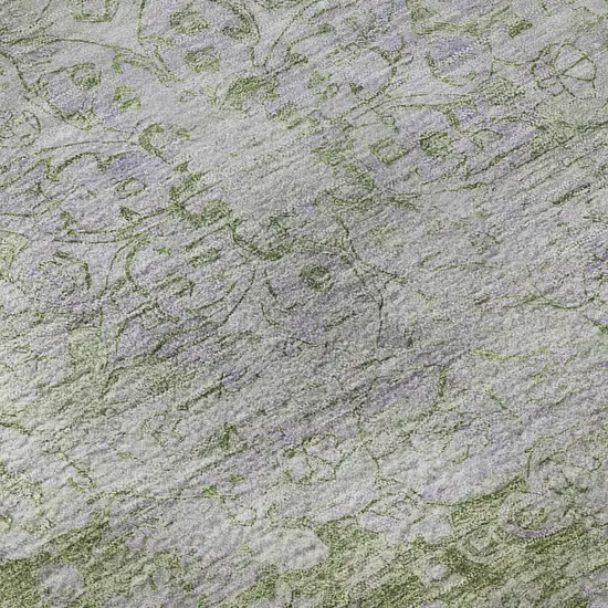 Olive Green And Silver Oriental Washable Area Rug With UV Protection Photo 9