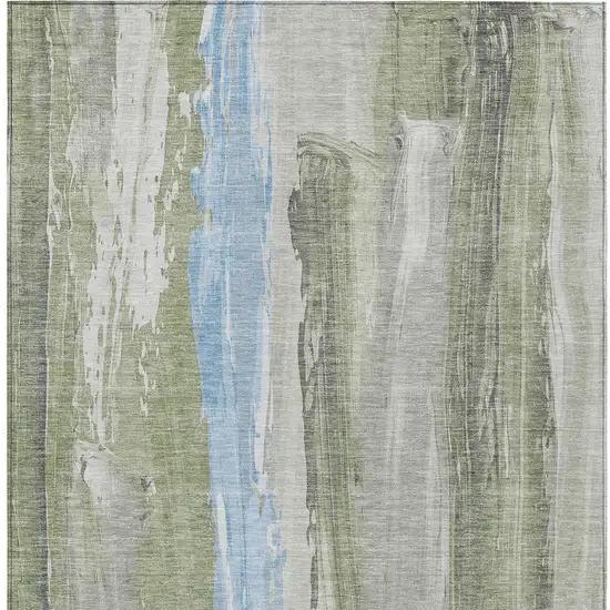 Olive Green And Sky Blue Abstract Washable Indoor Outdoor Area Rug Photo 9
