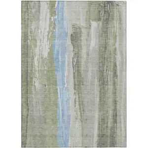 Photo of Olive Green And Sky Blue Abstract Washable Indoor Outdoor Area Rug