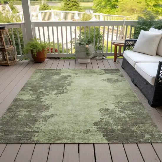 Olive Green And Taupe Abstract Washable Indoor Outdoor Area Rug Photo 8