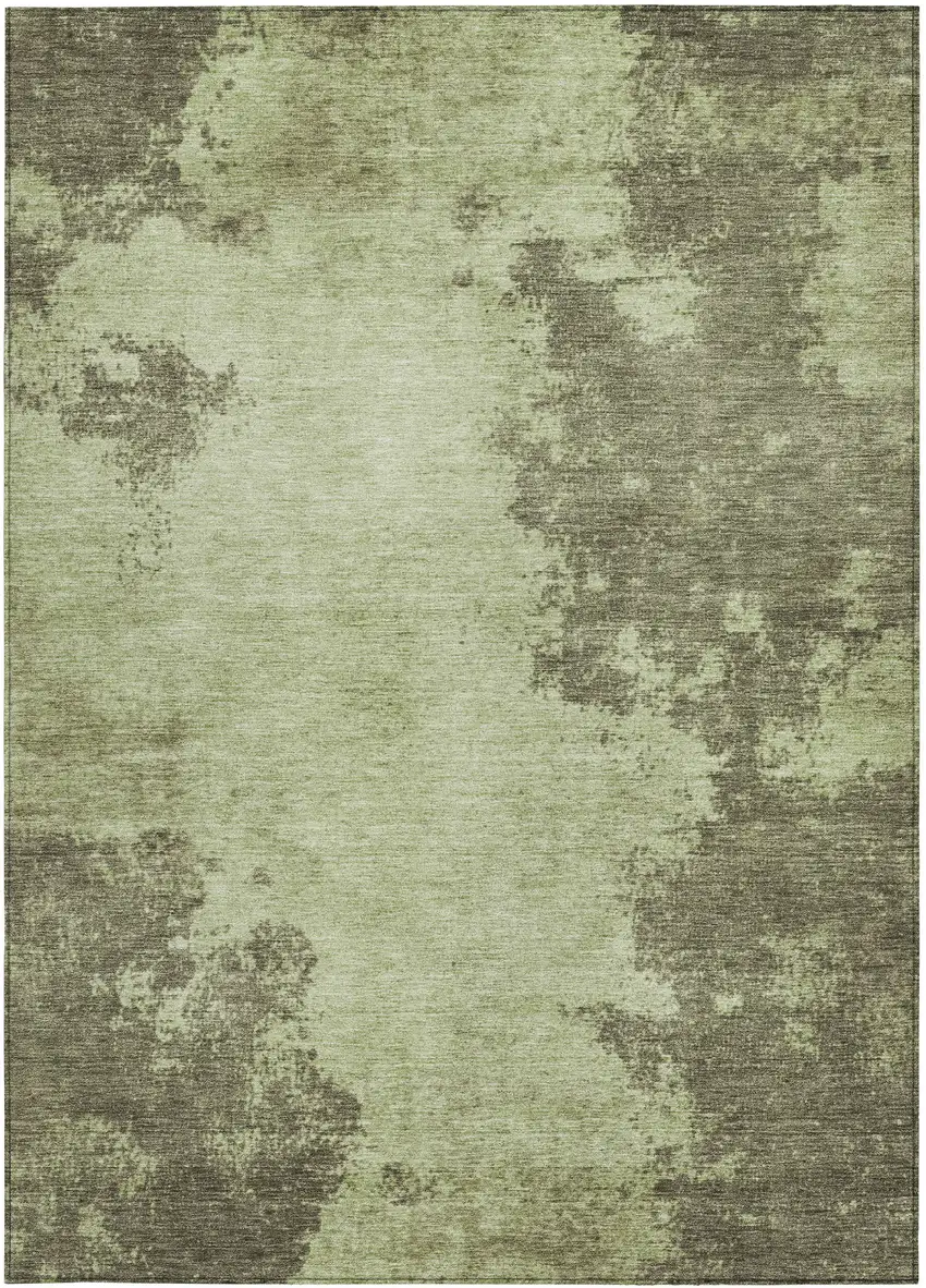 Olive Green And Taupe Abstract Washable Indoor Outdoor Area Rug Photo 3