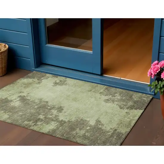 Olive Green And Taupe Abstract Washable Indoor Outdoor Area Rug Photo 2