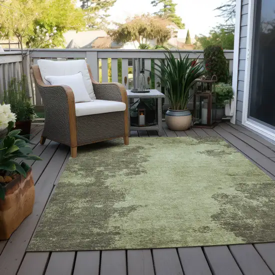 Olive Green And Taupe Abstract Washable Indoor Outdoor Area Rug Photo 5