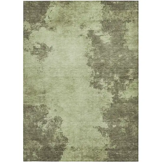 Olive Green And Taupe Abstract Washable Indoor Outdoor Area Rug Photo 3