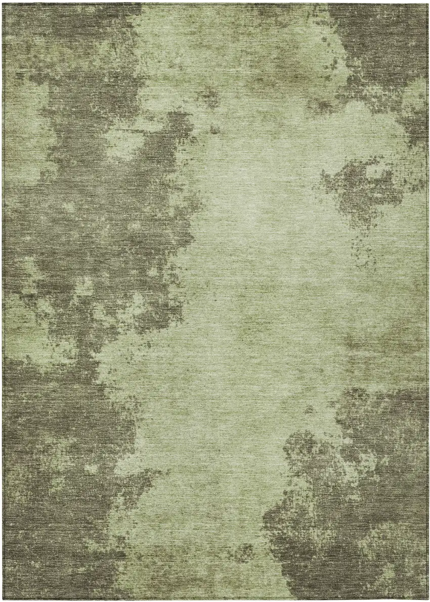 Olive Green And Taupe Abstract Washable Indoor Outdoor Area Rug Photo 1