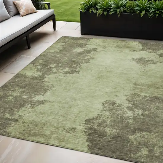 Olive Green And Taupe Abstract Washable Indoor Outdoor Area Rug Photo 2