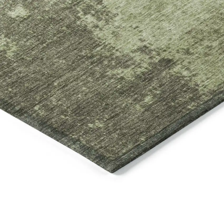 Olive Green And Taupe Abstract Washable Indoor Outdoor Area Rug Photo 9