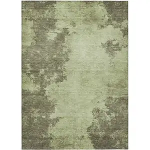 Photo of Olive Green And Taupe Abstract Washable Indoor Outdoor Area Rug