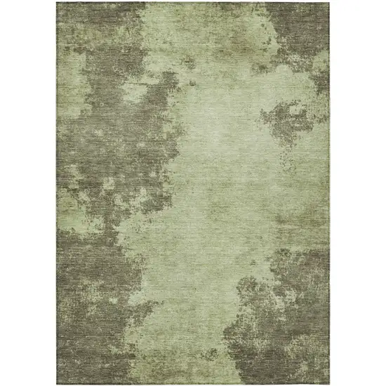 Olive Green And Taupe Abstract Washable Indoor Outdoor Area Rug Photo 1