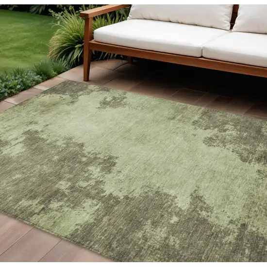 Olive Green And Taupe Abstract Washable Indoor Outdoor Area Rug Photo 2