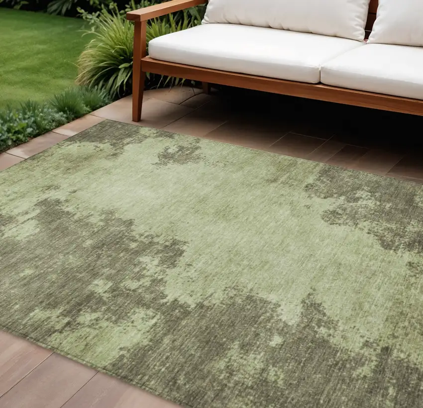 Olive Green And Taupe Abstract Washable Indoor Outdoor Area Rug Photo 2