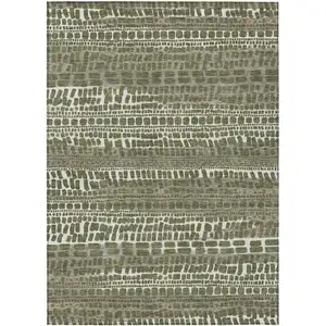 Photo of Olive Green And Taupe Abstract Washable Indoor Outdoor Area Rug