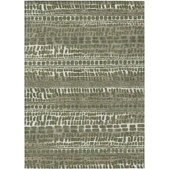 Olive Green And Taupe Abstract Washable Indoor Outdoor Area Rug Photo 1